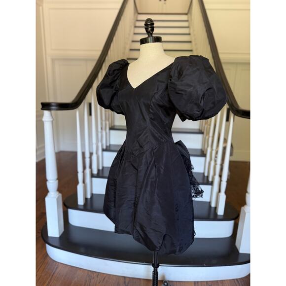 Vintage 80s Black Bubble Hem Prom Dress Special Occasion Alt WhimsyGoth Wedding - Picture 5 of 11
